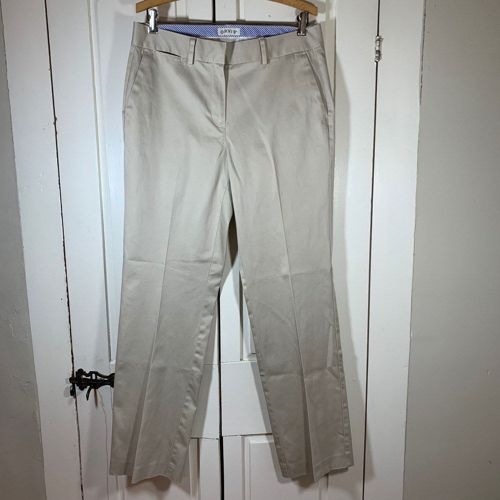 Orvis Womens Khaki Chino Pants 10 Straight Leg Stretch Cotton Beige Trousers